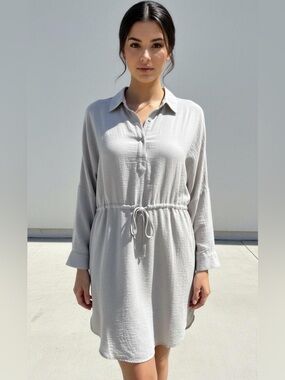 Petal Roz Light Sage Midi Shirt Dress with Drawstring Waist NWOT